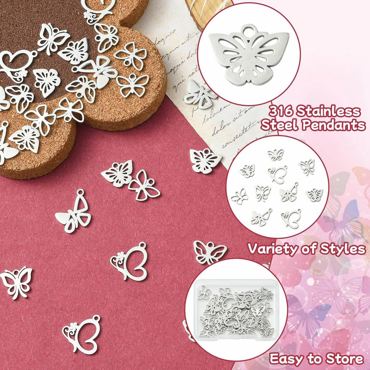 LiQunSweet Mixed Animals Envelop Letter Butterfly Stainless Steel Charms for DIY Jewelry Making