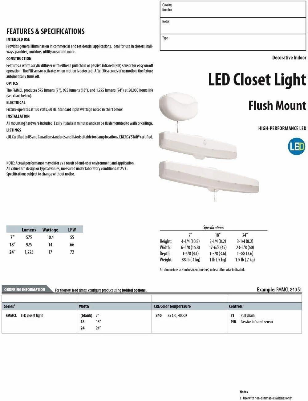 Lithonia Lighting 7 Inch Flush Mount LED Ceiling Light with Motion Sensor,120 Volts, 10 Watts, Wet Listed, 575 Lumens, White (FMMCL 840 PIR M4)