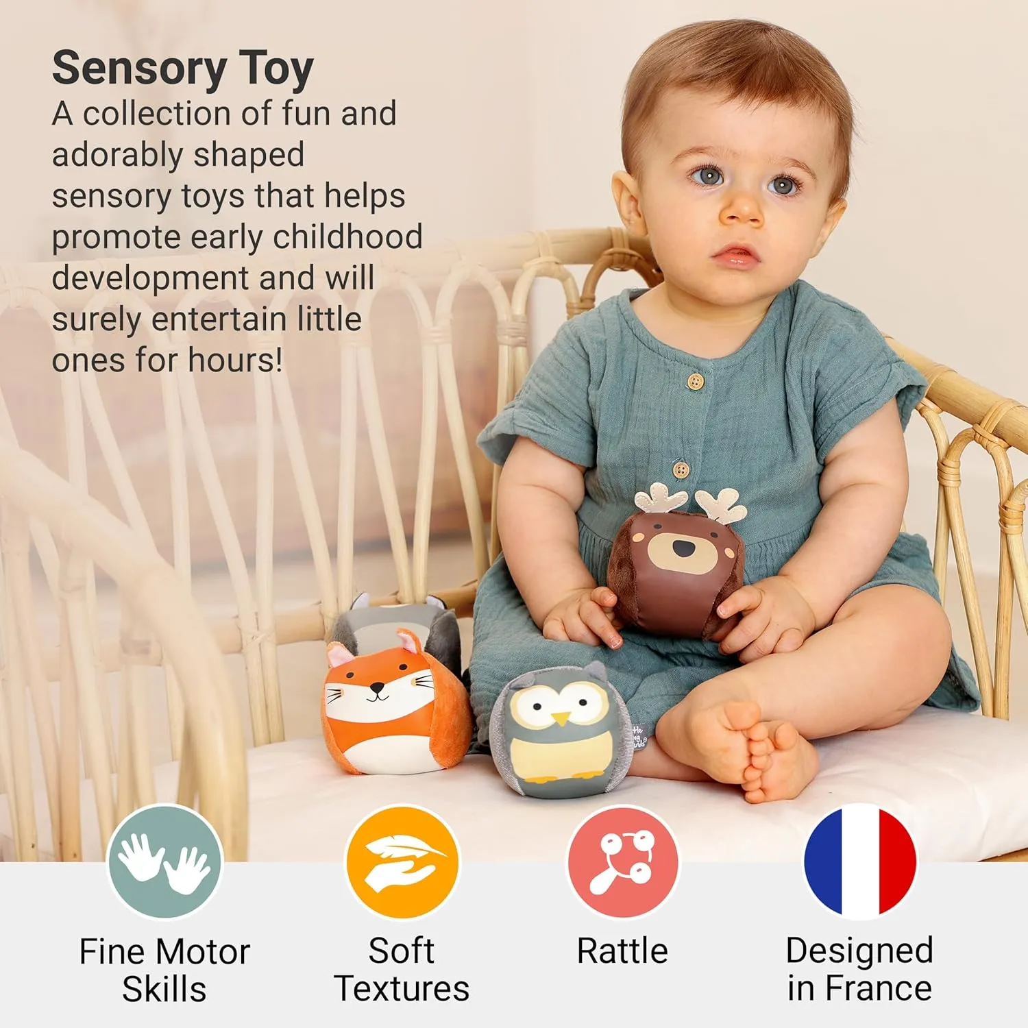 Little Big Friends Roly Poly Balls | Sensory Rattle Ball Toy for Baby, Set of 4