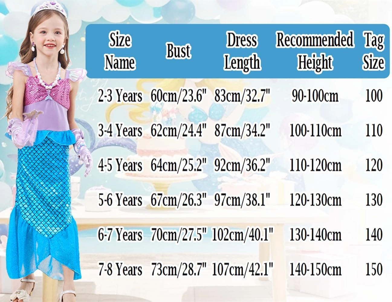 Little Girls Mermaid Costume Princess Dress Up Ariel Outfits with Accessories Wig Birthday Party Halloween Cosplay