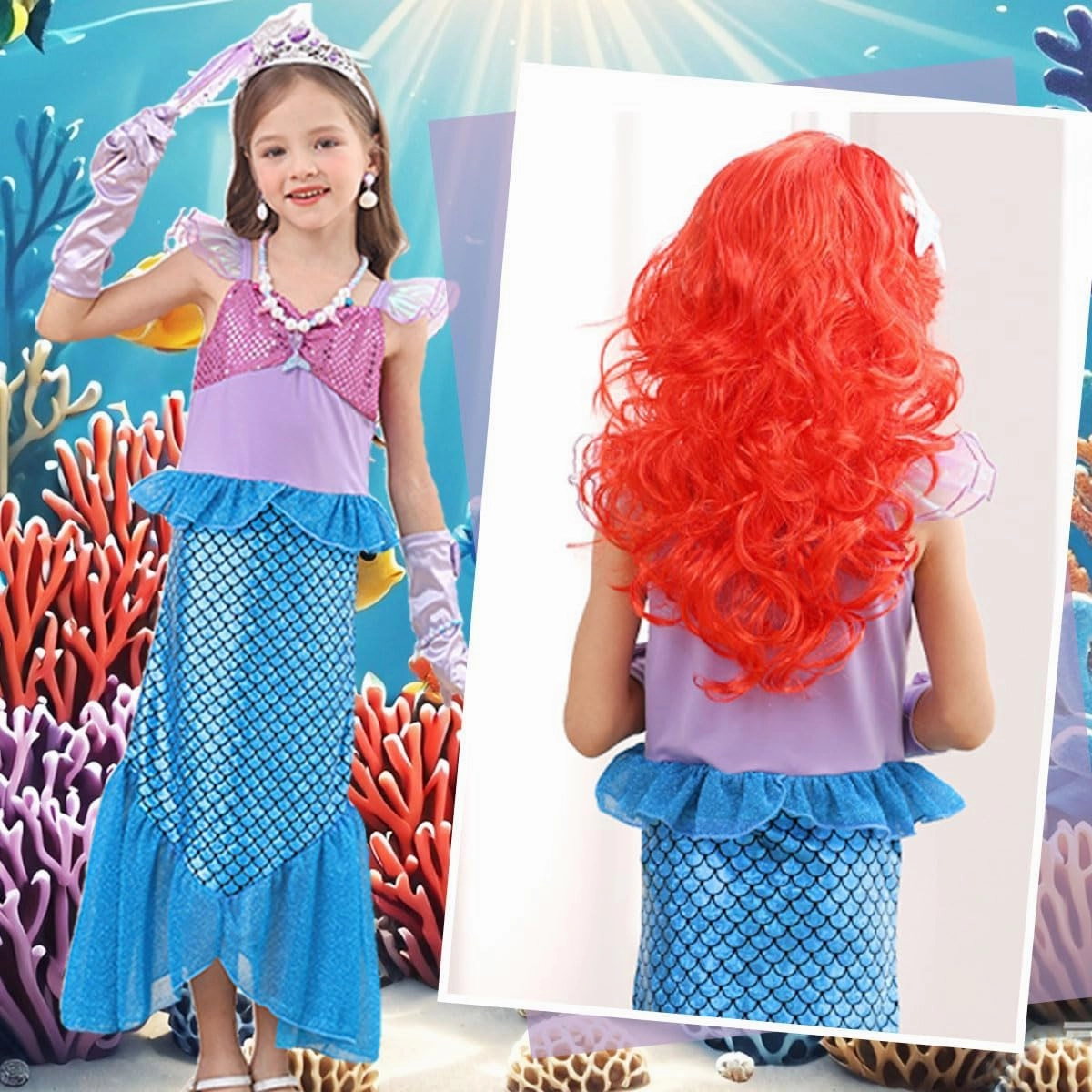 Little Girls Mermaid Costume Princess Dress Up Ariel Outfits with Accessories Wig Birthday Party Halloween Cosplay