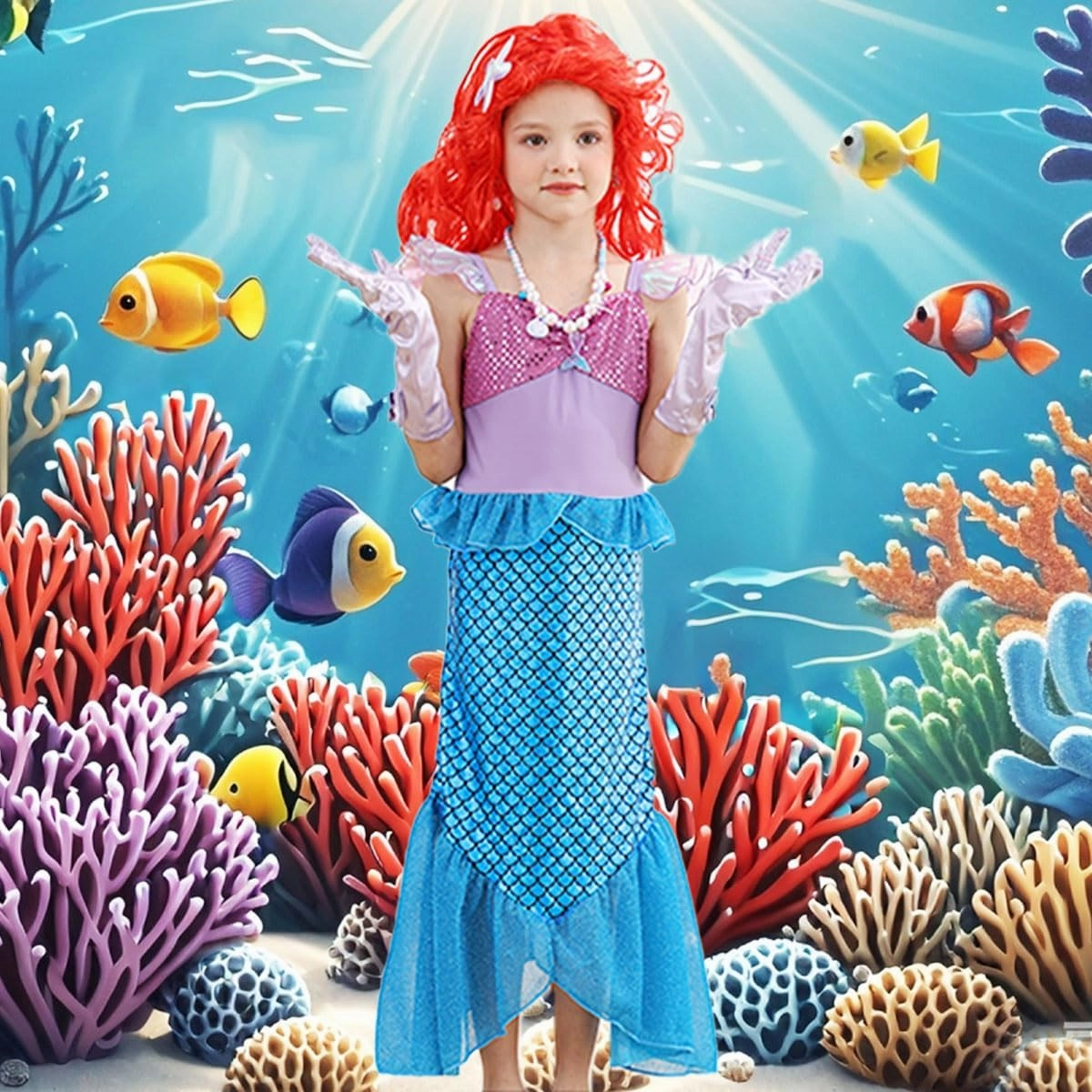 Little Girls Mermaid Costume Princess Dress Up Ariel Outfits with Accessories Wig Birthday Party Halloween Cosplay