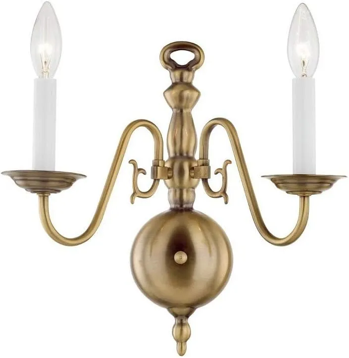 Livex Lighting 5002-01 Williamsburg 2 Light Antique Brass Wall Sconce