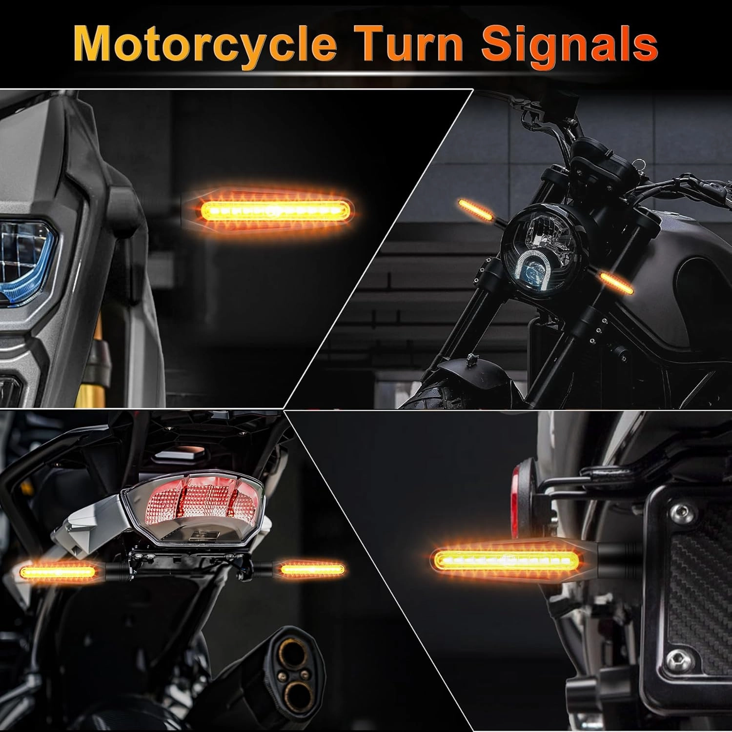 LivTee Super Bright 4PCS Motorcycle Indicators Flowing LED Turn Signal Lights 12V for Motorbike Scooter Quad Cruiser Off Road, Amber Yellow