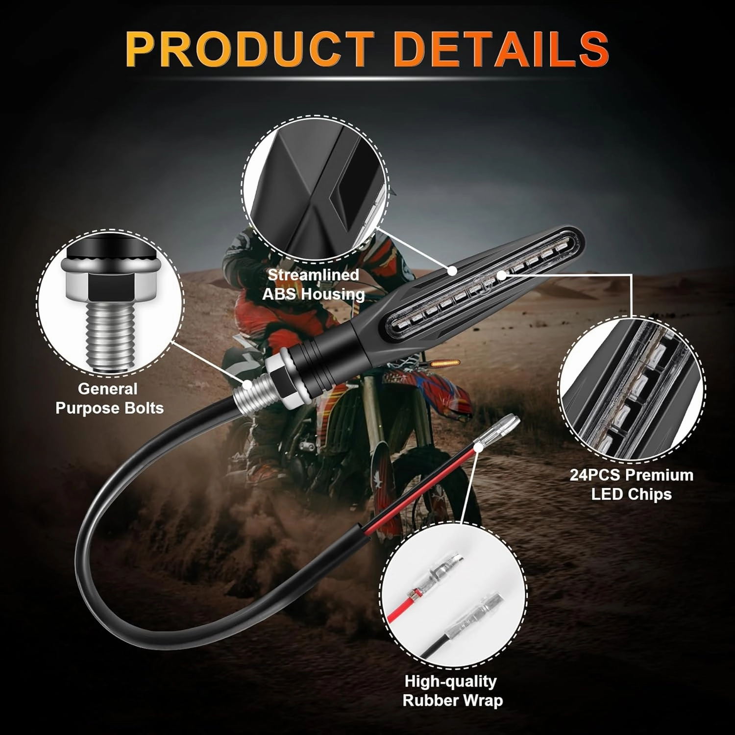LivTee Super Bright 4PCS Motorcycle Indicators Flowing LED Turn Signal Lights 12V for Motorbike Scooter Quad Cruiser Off Road, Amber Yellow