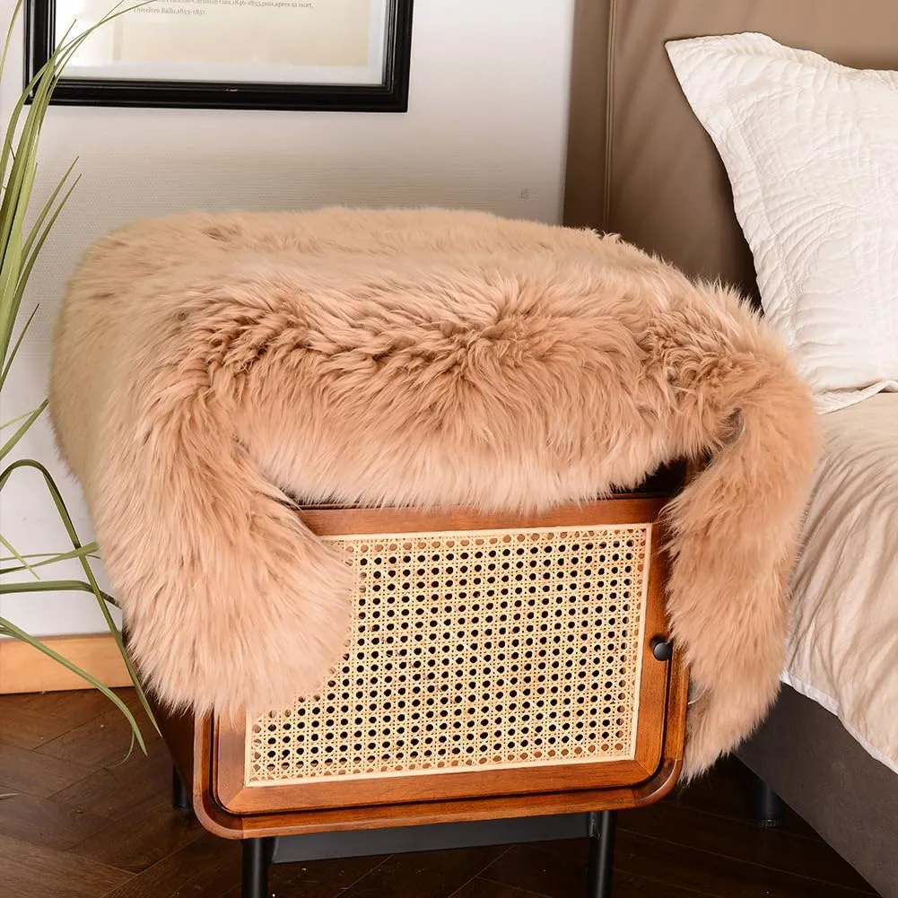 LLB Genuine Sheepskin Area Rug Wool Rug Fur Carpet Fluffy Shaggy Fur Rug for Living Room Kids Bedroom Real Sheepskin Throw Lambskin Rugs Sofa Mat Chair Seat Covers (Tan, 2 x 3 ft Sheepskin)