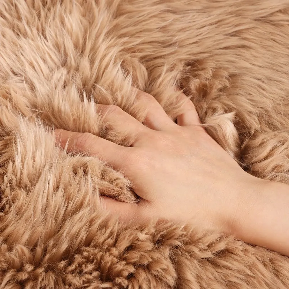 LLB Genuine Sheepskin Area Rug Wool Rug Fur Carpet Fluffy Shaggy Fur Rug for Living Room Kids Bedroom Real Sheepskin Throw Lambskin Rugs Sofa Mat Chair Seat Covers (Tan, 2 x 3 ft Sheepskin)