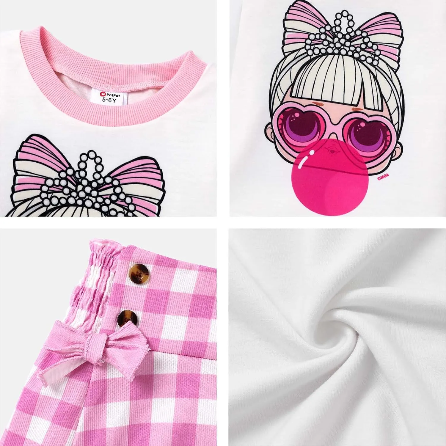 L.O.L. Surprise! Girl Skirt Set Long Sleeve Letter Print Sweatshirt Plaid/Pink Smocked Skirt Set 2PCS Clothes Set Outfit