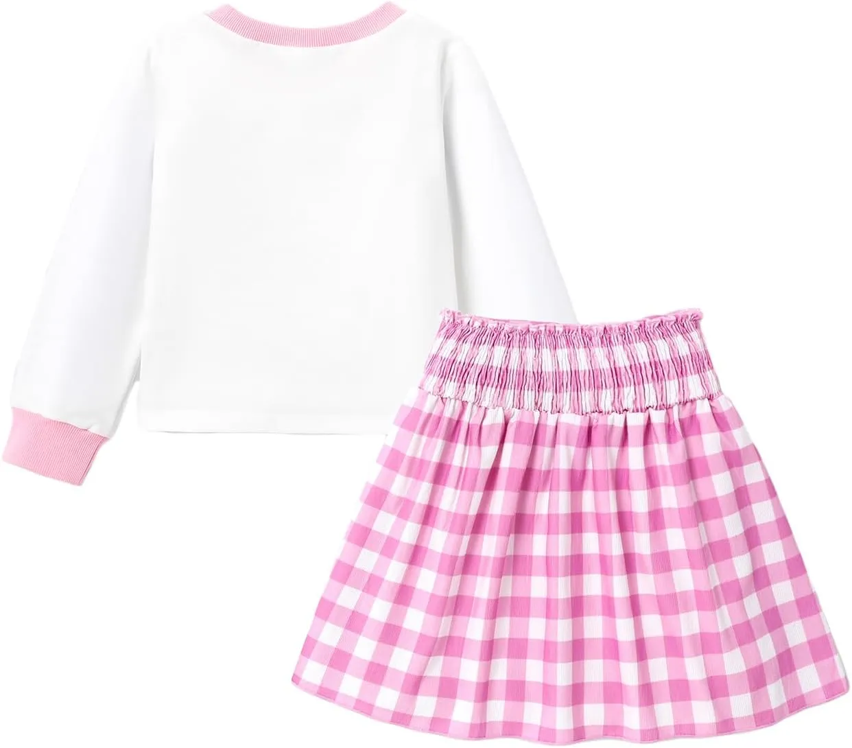 L.O.L. Surprise! Girl Skirt Set Long Sleeve Letter Print Sweatshirt Plaid/Pink Smocked Skirt Set 2PCS Clothes Set Outfit