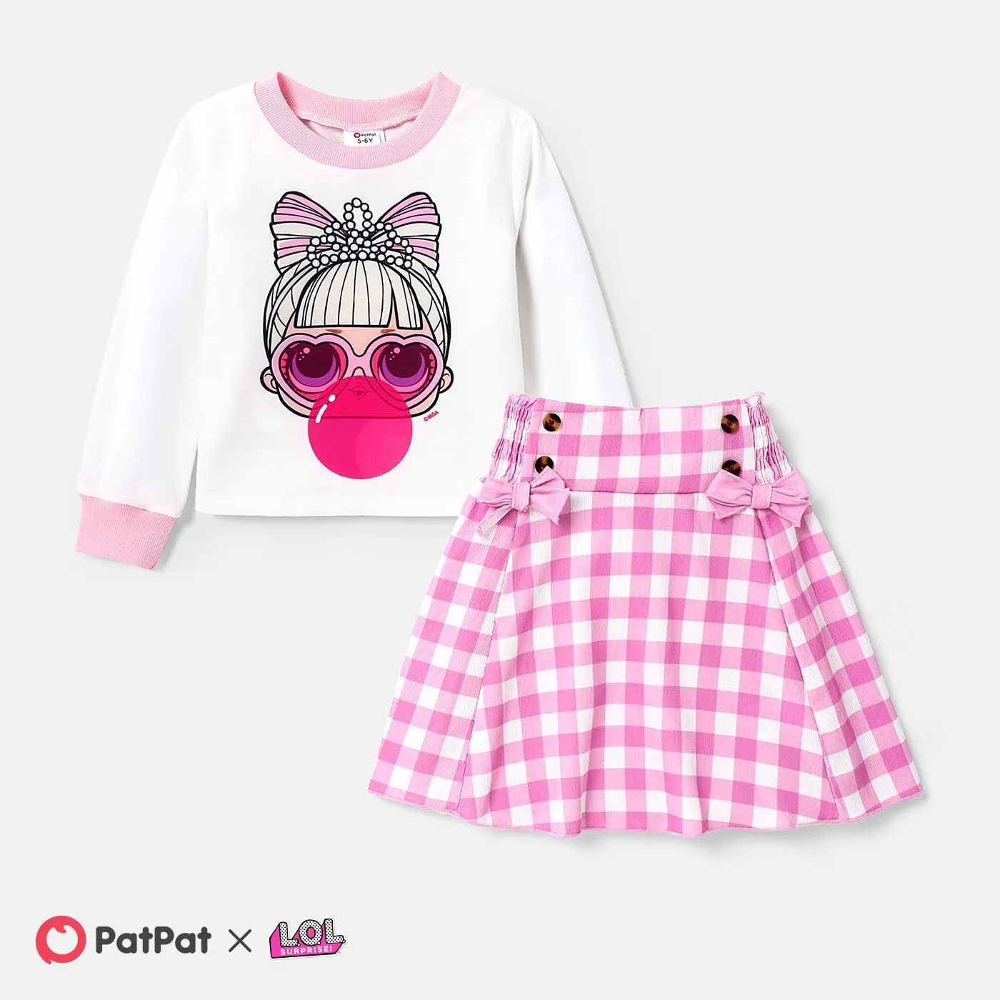 L.O.L. Surprise! Girl Skirt Set Long Sleeve Letter Print Sweatshirt Plaid/Pink Smocked Skirt Set 2PCS Clothes Set Outfit