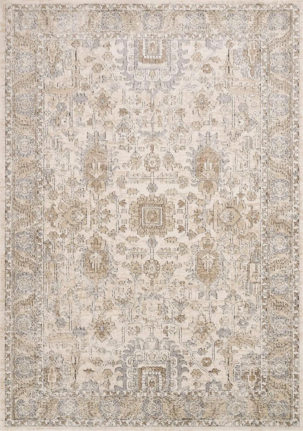 Loloi Teagan Collection 6'-7" x 9'-2" Area Rug in Ivory/Sand - Large, Soft Neutral Rug, High-Traffic Area Rug for Living Room, Bedroom, Home Office, Dining Area