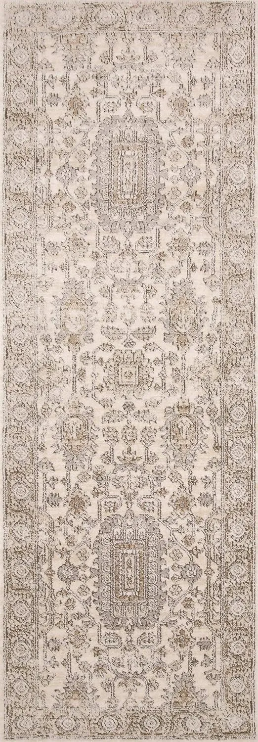 Loloi Teagan Collection 6'-7" x 9'-2" Area Rug in Ivory/Sand - Large, Soft Neutral Rug, High-Traffic Area Rug for Living Room, Bedroom, Home Office, Dining Area