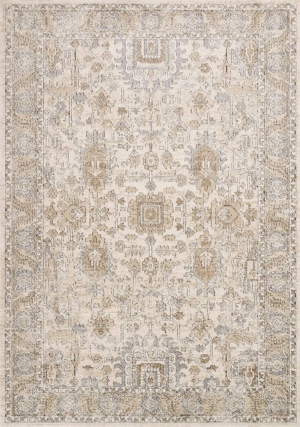 Loloi Teagan Collection 6'-7" x 9'-2" Area Rug in Ivory/Sand - Large, Soft Neutral Rug, High-Traffic Area Rug for Living Room, Bedroom, Home Office, Dining Area
