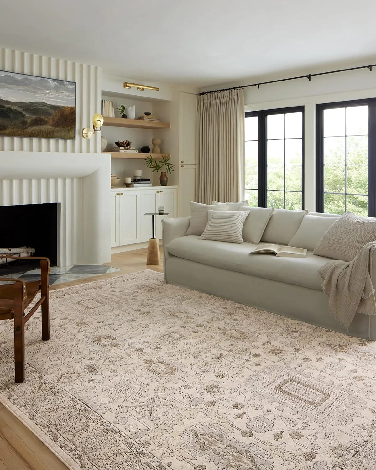 Loloi Teagan Collection 6'-7" x 9'-2" Area Rug in Ivory/Sand - Large, Soft Neutral Rug, High-Traffic Area Rug for Living Room, Bedroom, Home Office, Dining Area