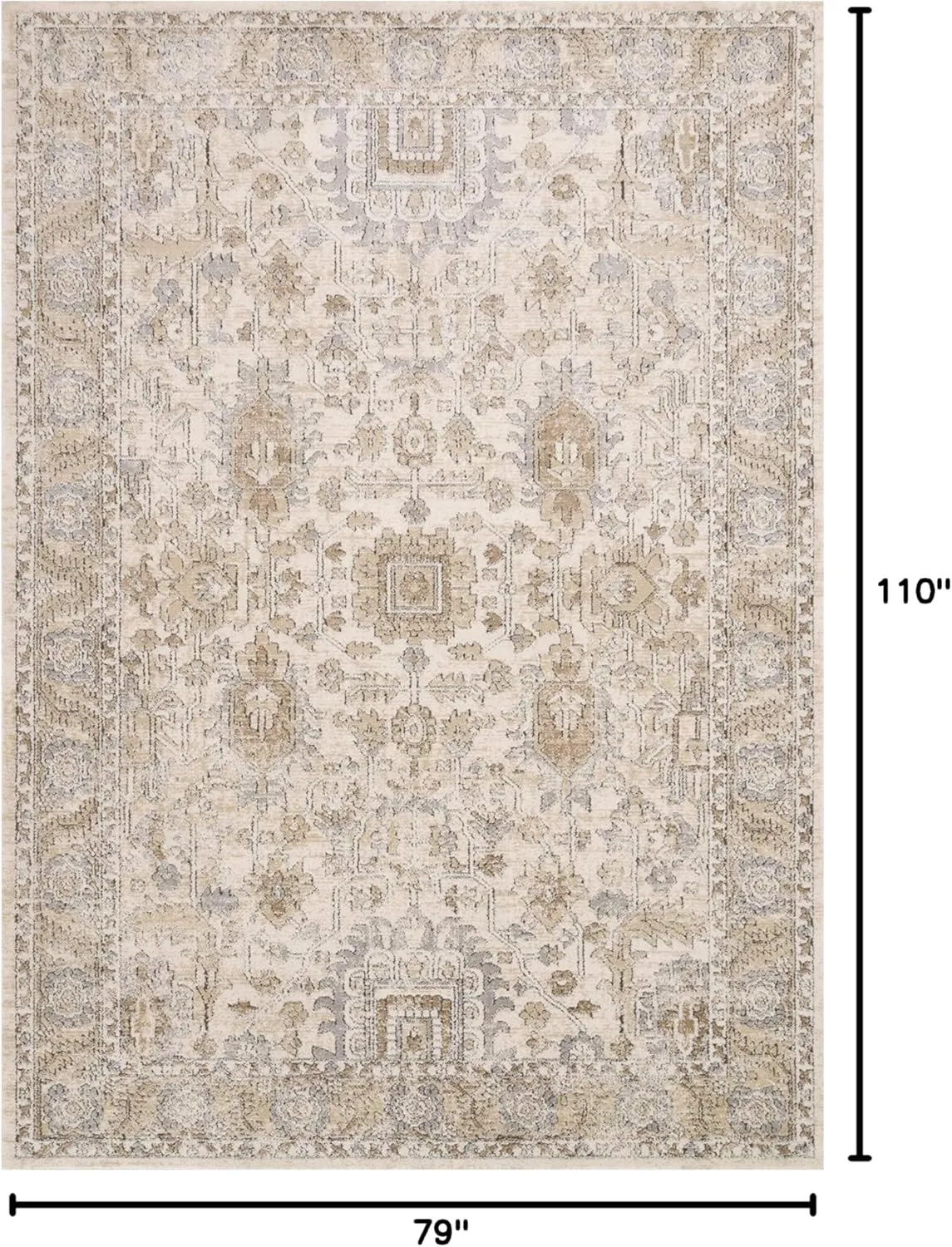 Loloi Teagan Collection 6'-7" x 9'-2" Area Rug in Ivory/Sand - Large, Soft Neutral Rug, High-Traffic Area Rug for Living Room, Bedroom, Home Office, Dining Area