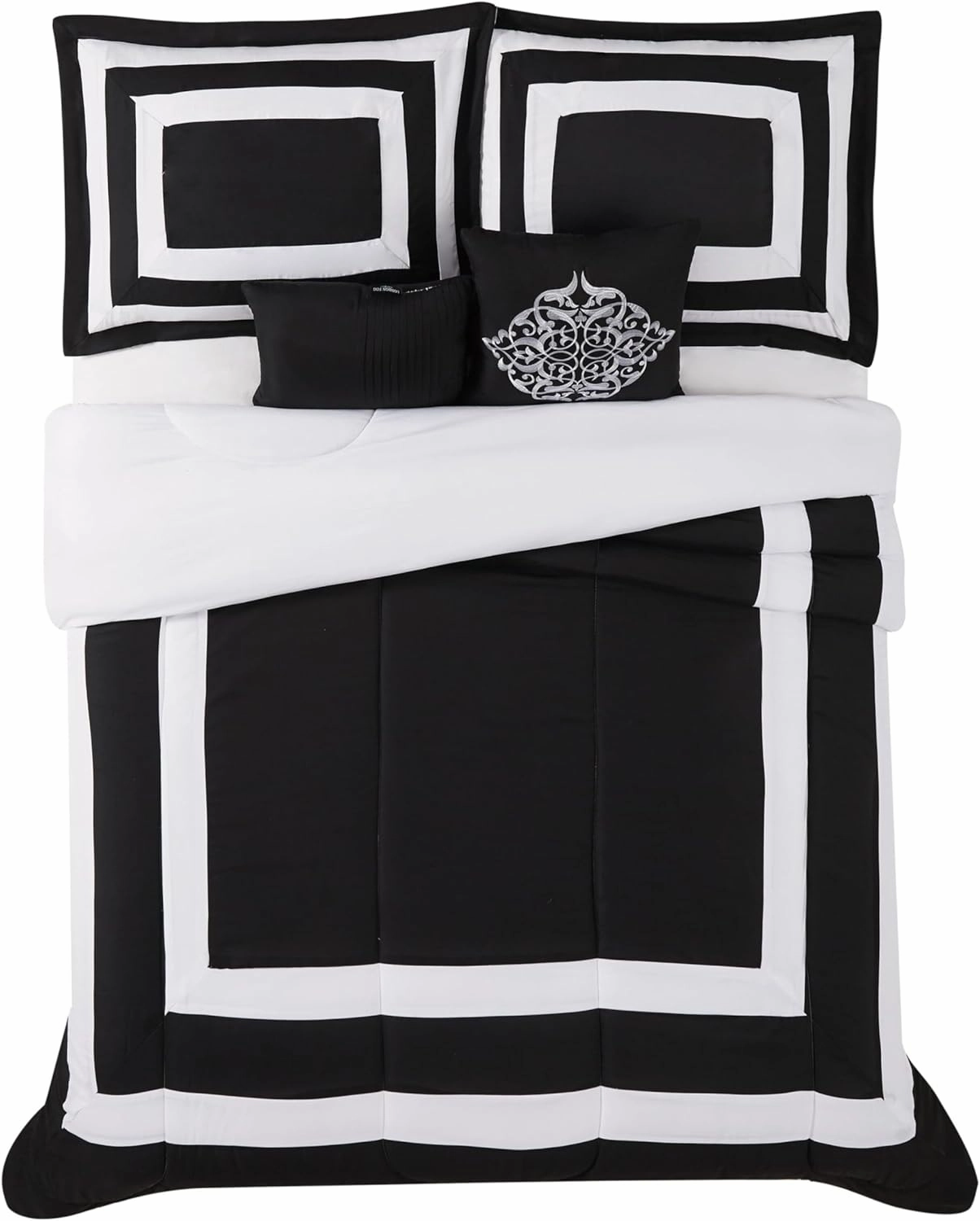 London Fog Raynes Hotel Comforter Set, Full/Queen, White and Black 5