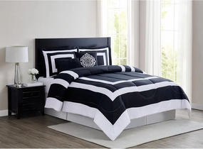 London Fog Raynes Hotel Comforter Set, Full/Queen, White and Black 5