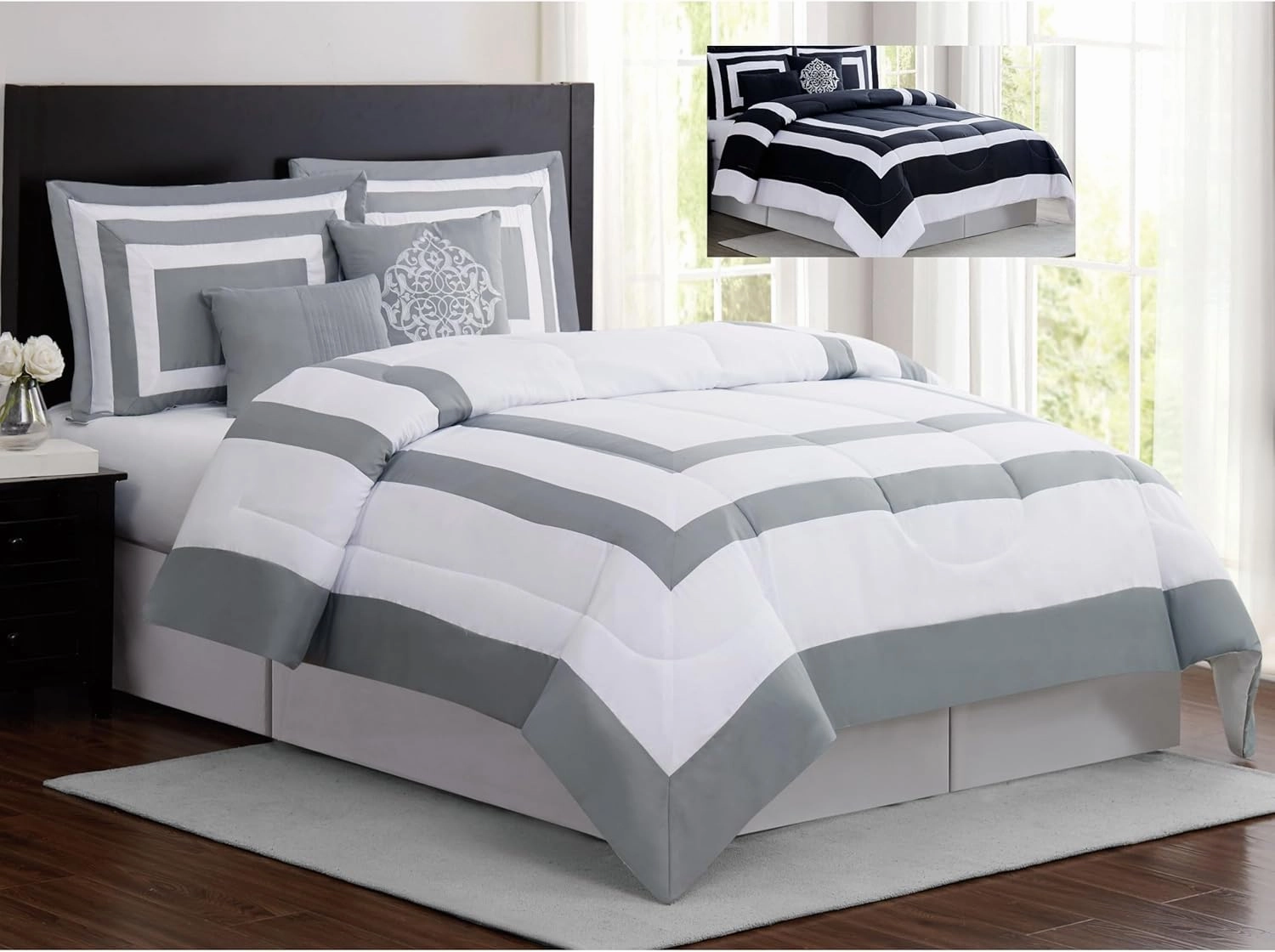 London Fog Raynes Hotel Comforter Set, Full/Queen, White and Black 5