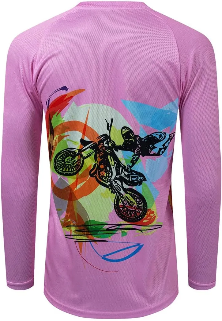 Long Sleeve MTB Jersey Women, Dirt Bike Shirt for Mountain Motocross Biking BMX Motorcycle Fishing Off Racing