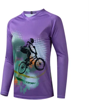 Long Sleeve MTB Jersey Women, Dirt Bike Shirt for Mountain Motocross Biking BMX Motorcycle Fishing Off Racing