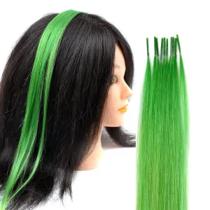 Lot 10 strands 20'' Long Solid Colorful I Tip Human Hair Extension,10  FREE Micro Beads,Hook (Apple Green, 20inch)