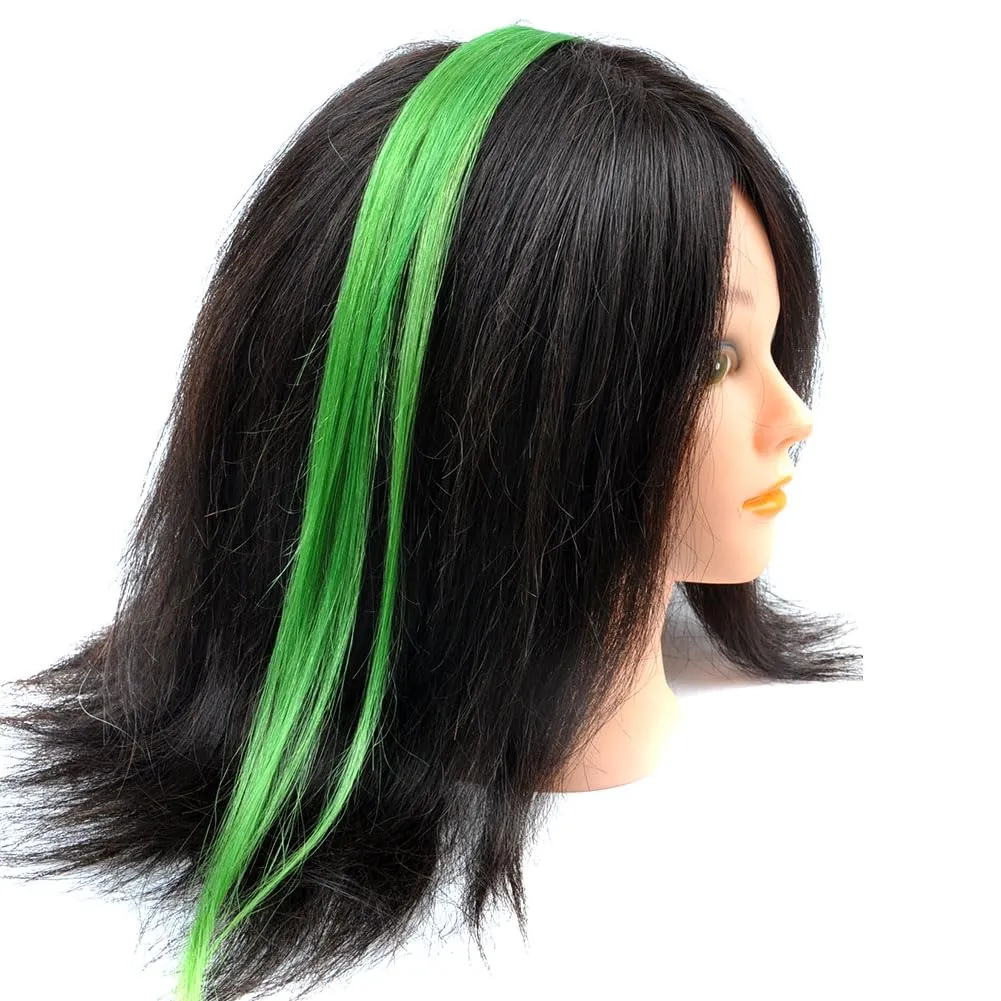 Lot 10 strands 20'' Long Solid Colorful I Tip Human Hair Extension,10  FREE Micro Beads,Hook (Apple Green, 20inch)