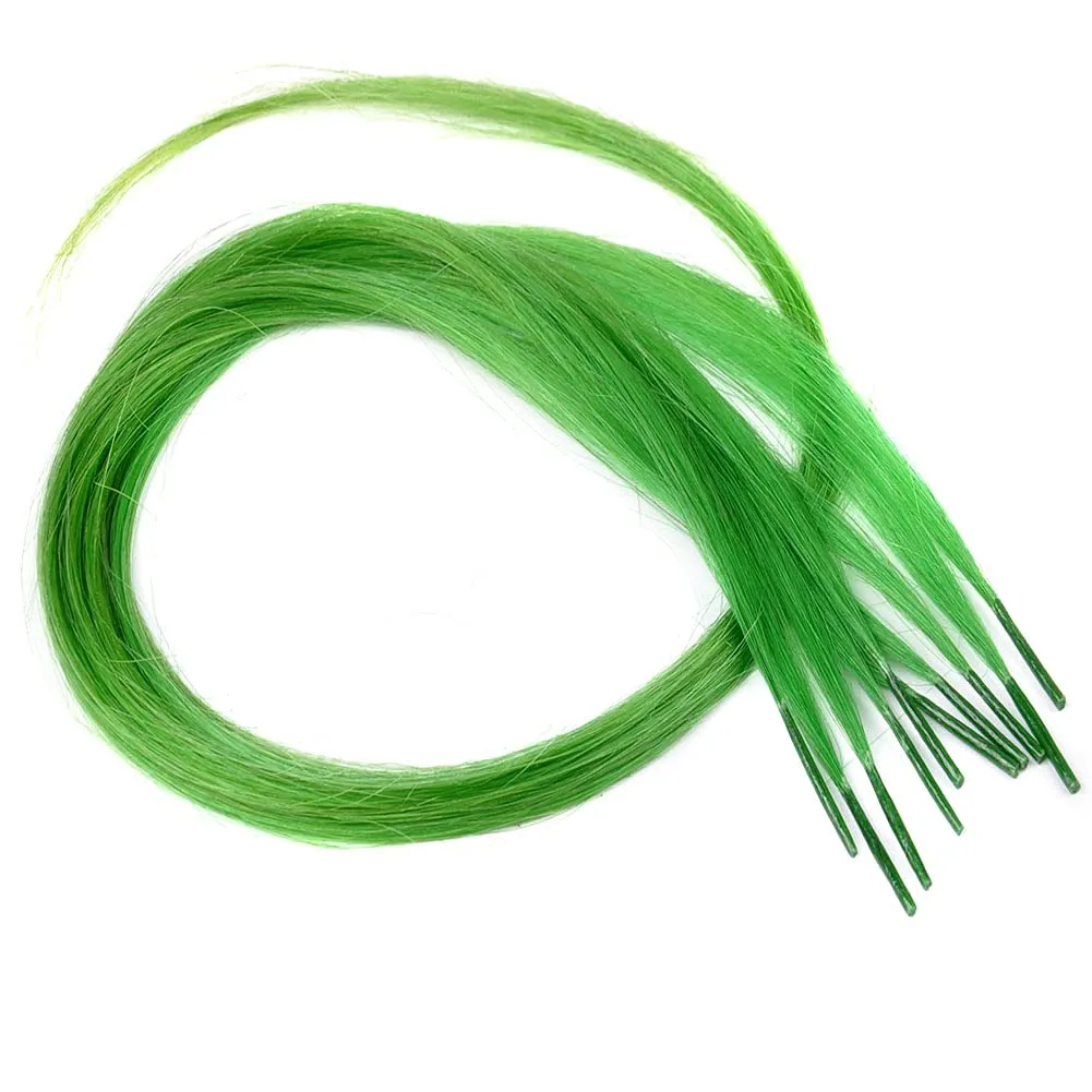 Lot 10 strands 20'' Long Solid Colorful I Tip Human Hair Extension,10  FREE Micro Beads,Hook (Apple Green, 20inch)