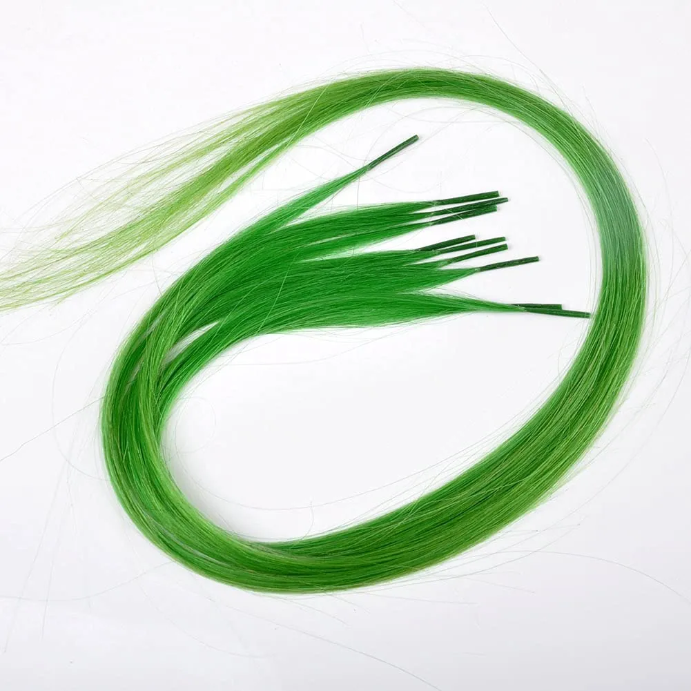 Lot 10 strands 20'' Long Solid Colorful I Tip Human Hair Extension,10  FREE Micro Beads,Hook (Apple Green, 20inch)