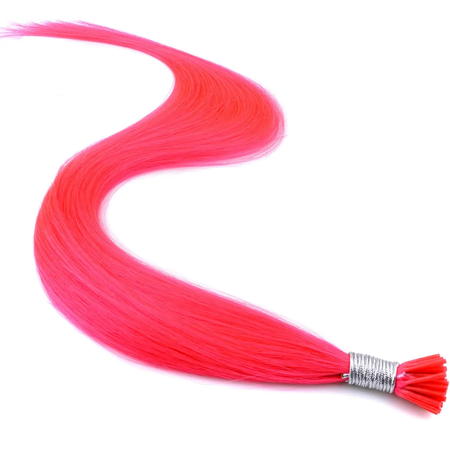 Lot 10 strands 20'' Long Solid Colorful I Tip Human Hair Extension,10  FREE Micro Beads,Hook (Hot Pink, 20inch)