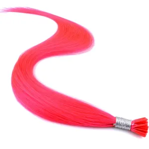 Lot 10 strands 20'' Long Solid Colorful I Tip Human Hair Extension,10  FREE Micro Beads,Hook (Hot Pink, 20inch)