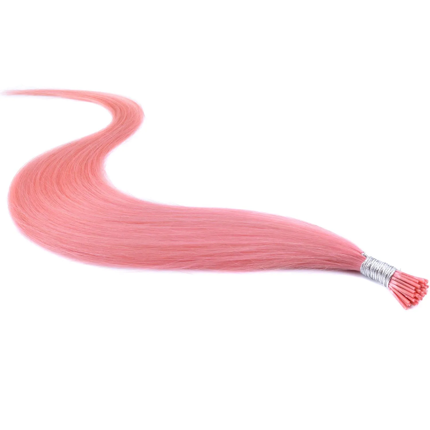 Lot 10 strands 20'' Long Solid Colorful I Tip Human Hair Extension,10  FREE Micro Beads,Hook (Light Pink, 20inch)