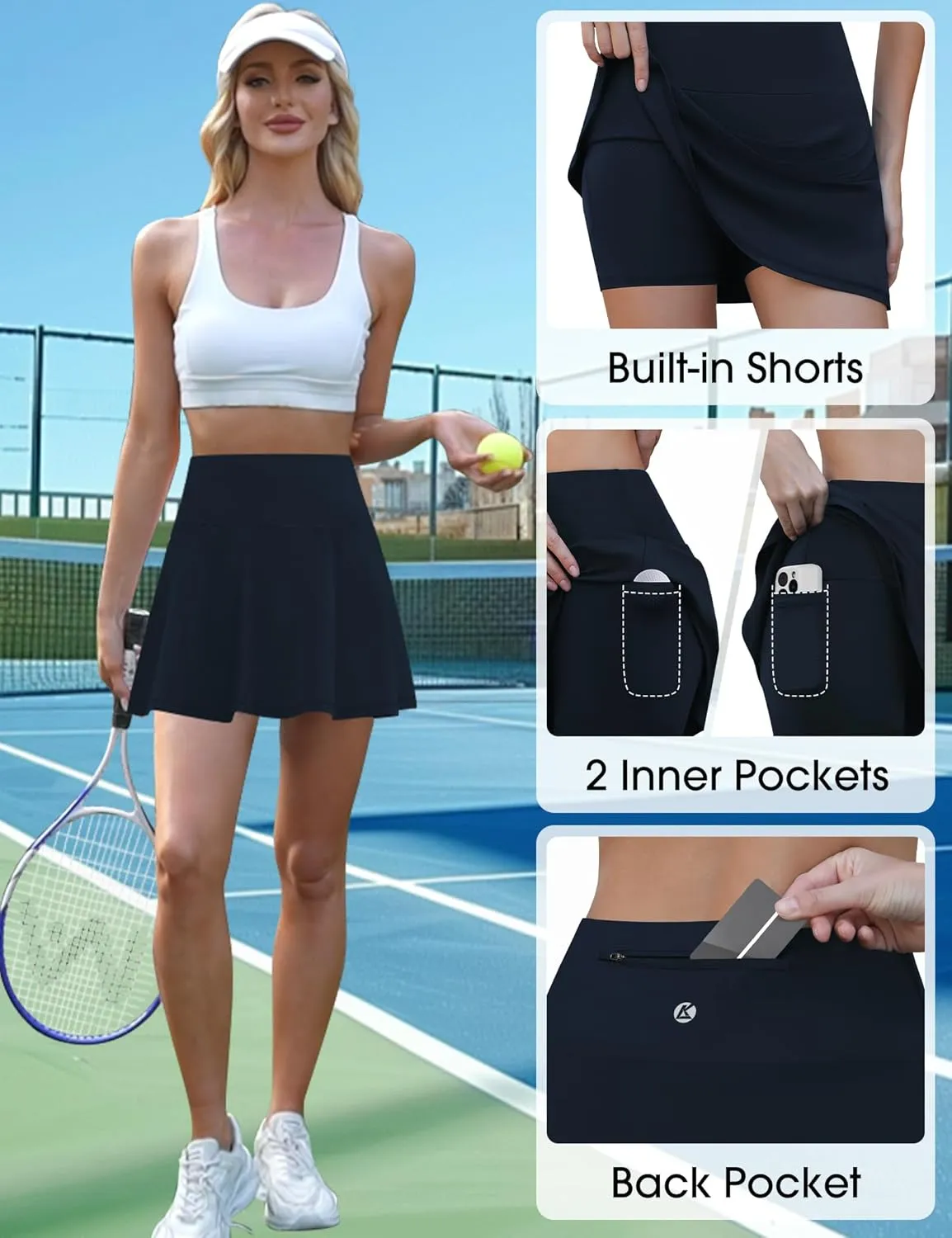LouKeith Womens Tennis Skirt High Waisted Athletic Skorts Running Casual Pickle Ball Golf Skirts with Pockets