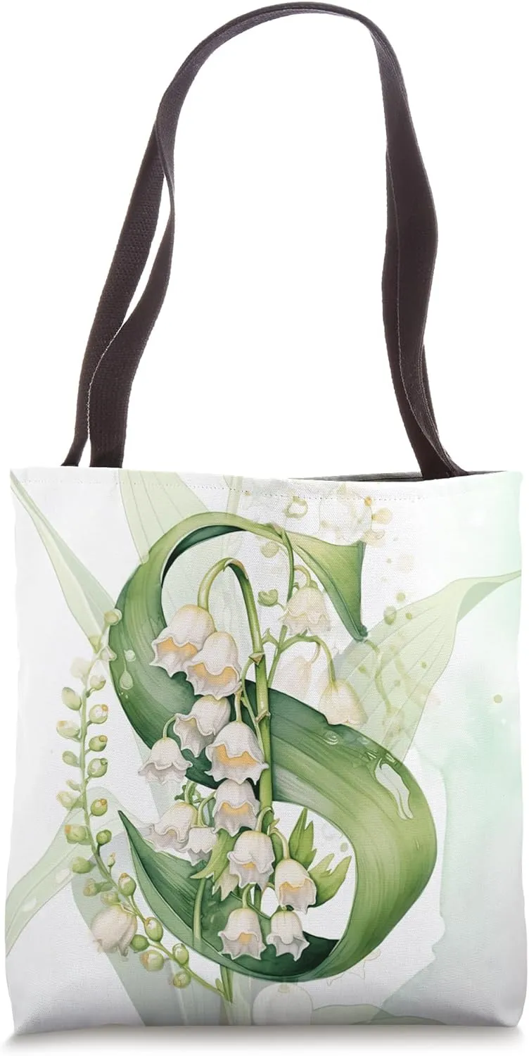 Lovely Lily of The Valley Initial Letter S May Birthday Tote Bag