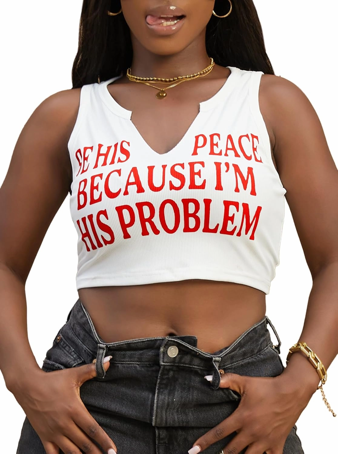 LovelyWholesale Sexy Crop Top for Women Graphic Tees V Neck Ribbed Tank Top