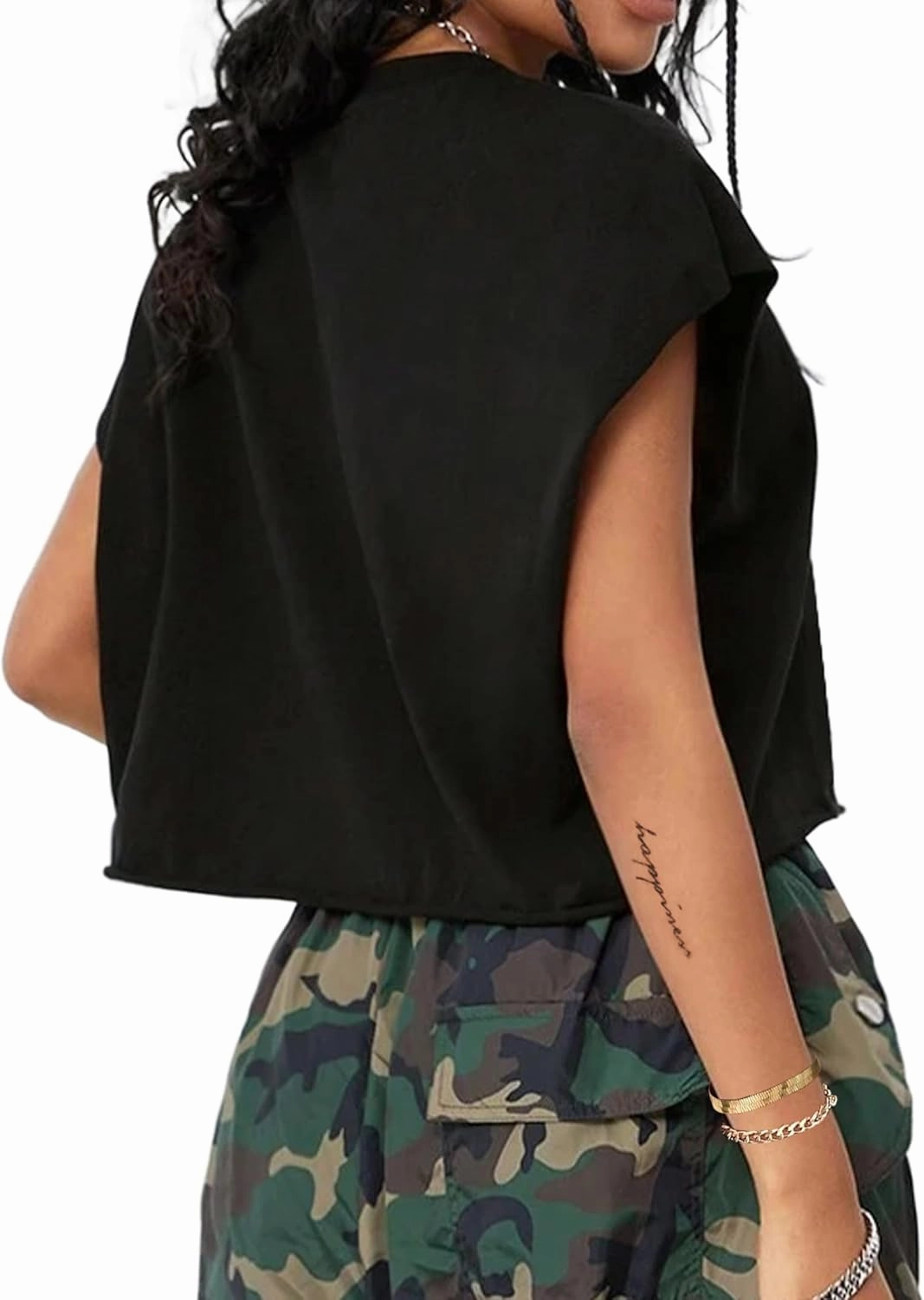 LovelyWholesale Women Cap Sleeve Tops Cropped Graphic Tees Summer Short Sleeve T Shirts