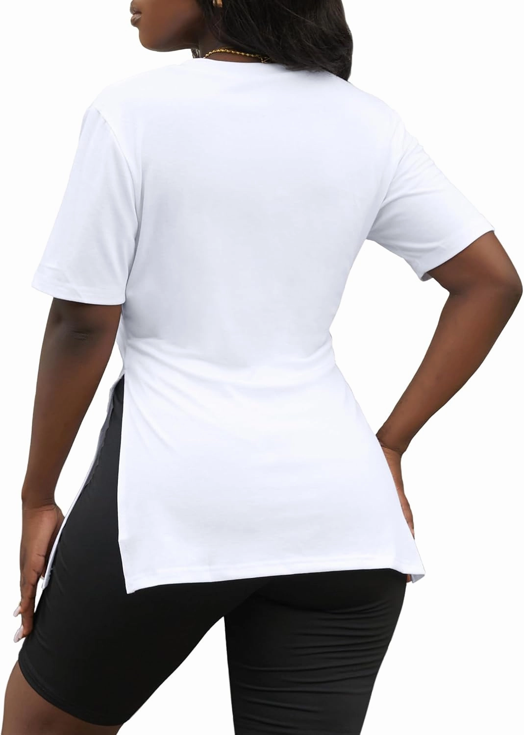 LovelyWholesale Womens Graphic Tees Sexy V Neck T Shirts Short Sleeve Side Slit Summer Tops