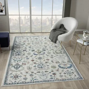 LR Home Indoor 2x9 Area Rugs for Home Decor | Turkish Rugs for Living Room, Bedroom, playroom, entryway, Office | Floral Modern Farmhouse Boho Area Rug for Room Decor | Ivory Blue