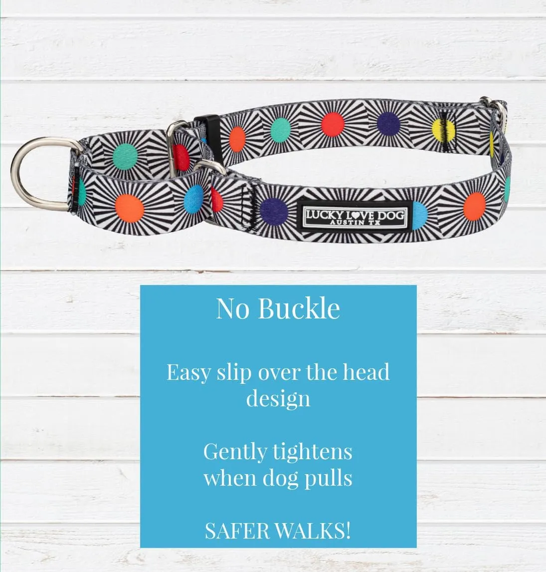 Lucky Love Dog, Adjustable Fun Style Martingale Collar for Dogs, Comfy & Bright Color, Premium No Slip Dog Collar - (Large, SOCO Mart)