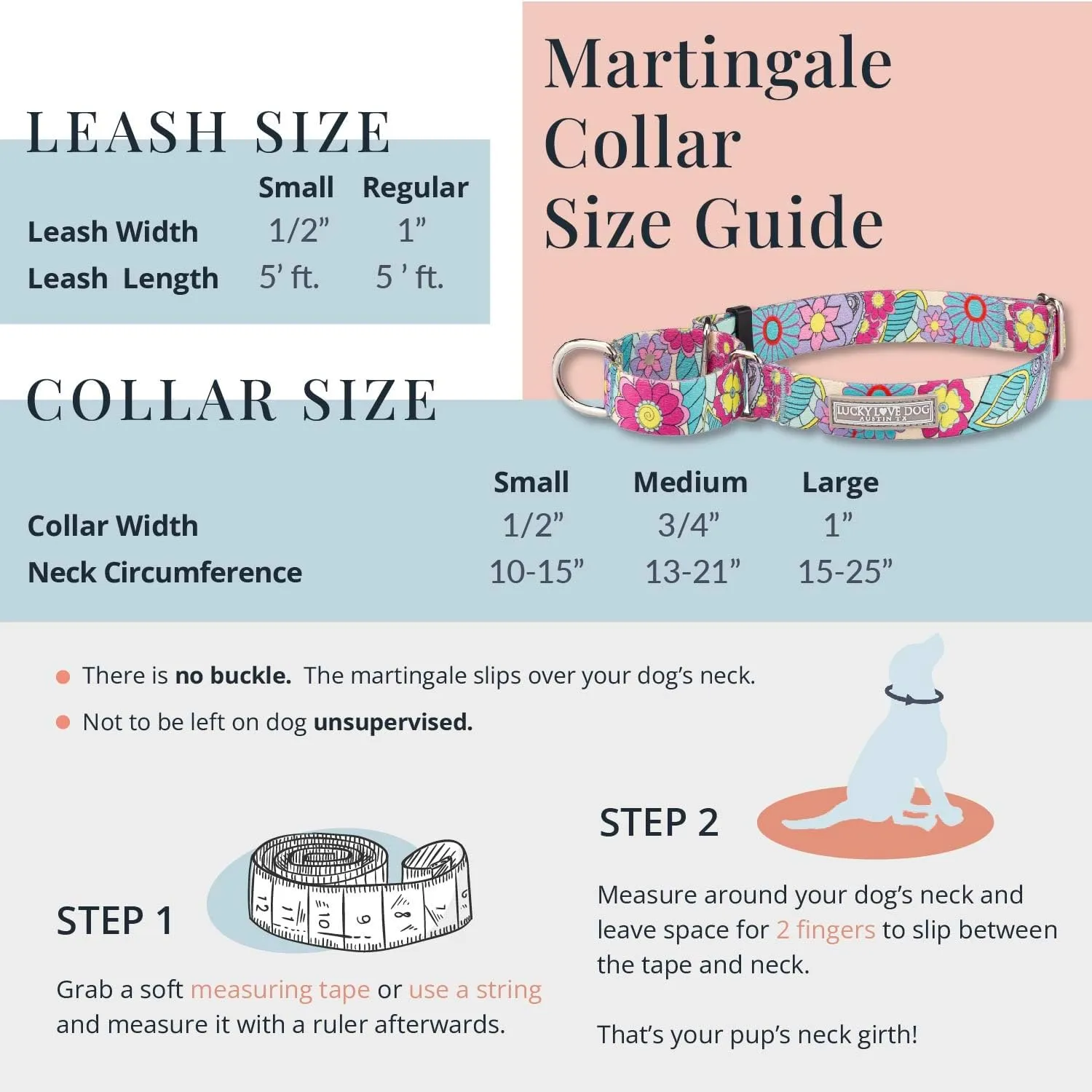 Lucky Love Dog, Adjustable Fun Style Martingale Collar for Dogs, Comfy & Bright Color, Premium No Slip Dog Collar - (Large, SOCO Mart)