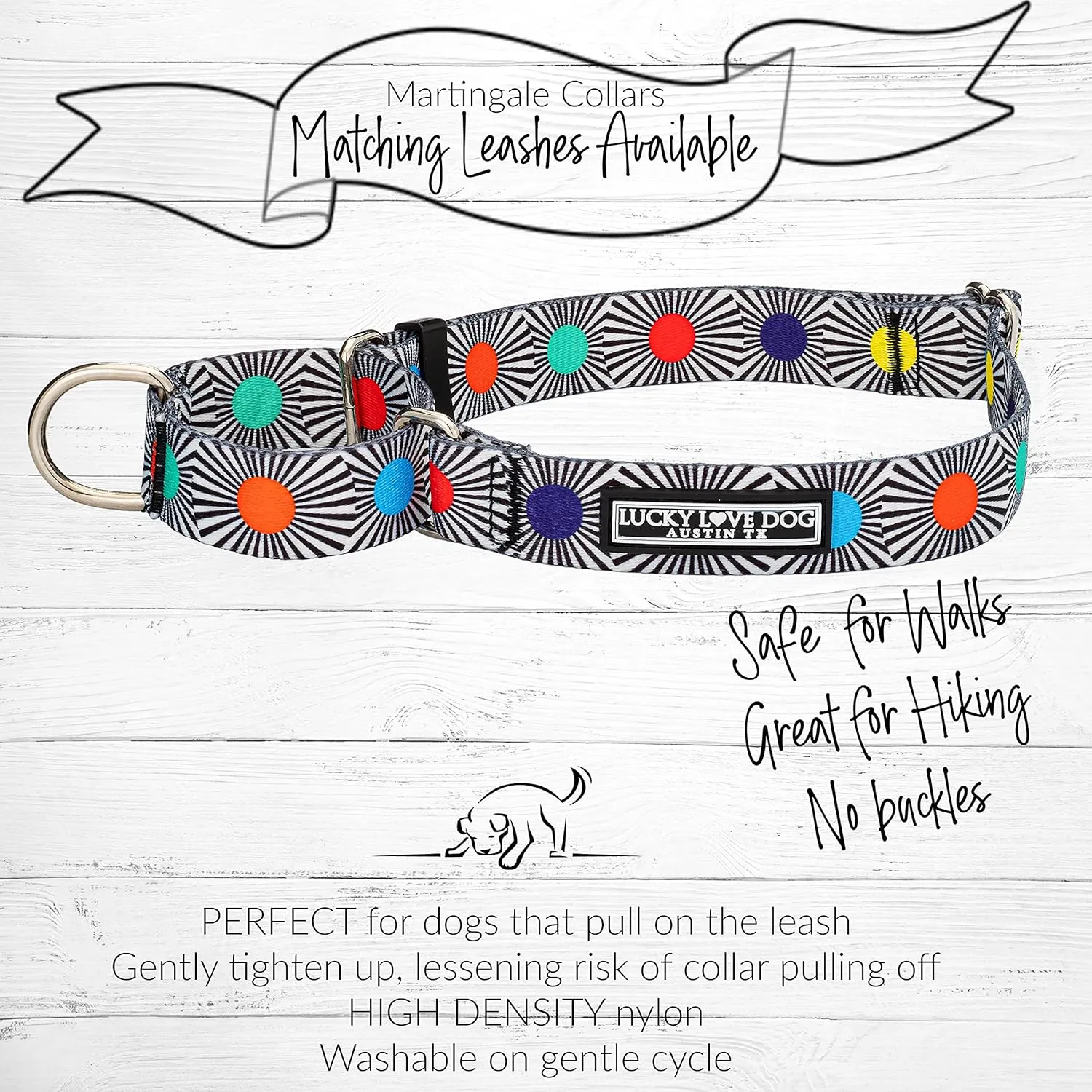 Lucky Love Dog, Adjustable Fun Style Martingale Collar for Dogs, Comfy & Bright Color, Premium No Slip Dog Collar - (Large, SOCO Mart)
