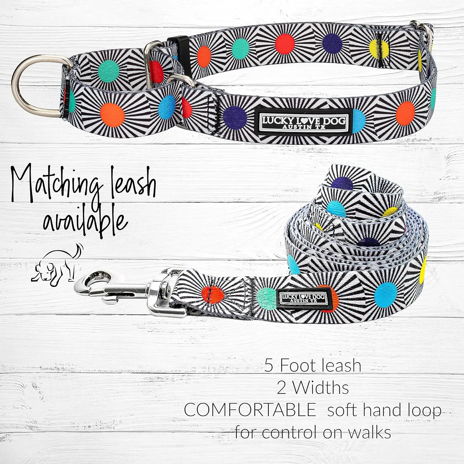 Lucky Love Dog, Adjustable Fun Style Martingale Collar for Dogs, Comfy & Bright Color, Premium No Slip Dog Collar - (Large, SOCO Mart)