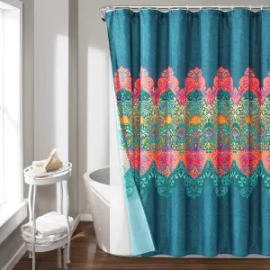 Lush Decor Boho Chic Polyester Shower Curtain, 14-Piece Set with PEVA Lining and Rings (72" x 72")