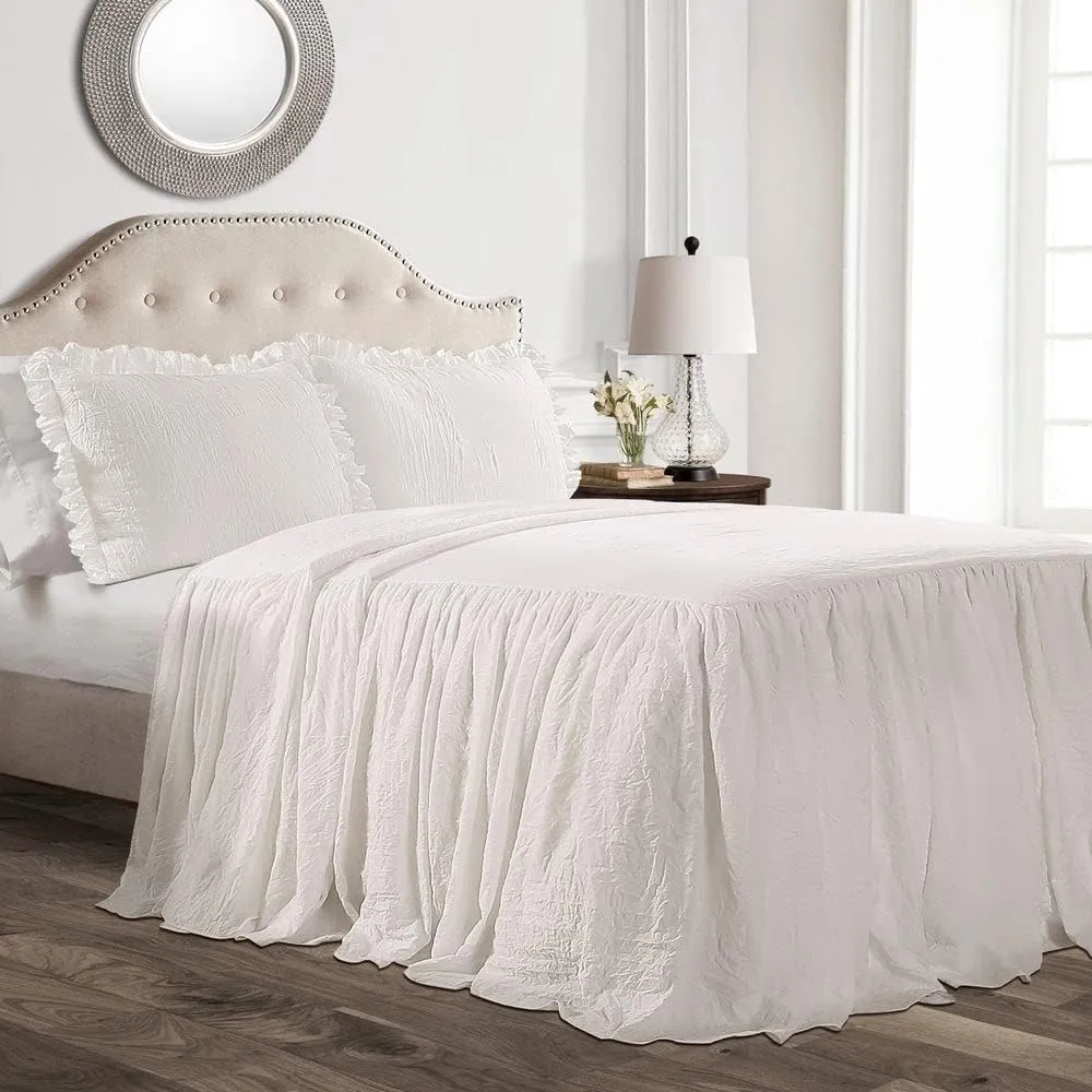 Lush Decor Ruffle Skirt Bedspread Set - 3 Piece Luxurious Farmhouse Bedding Set - Elegant, Charming Ruffle Detail - Timeless Style & Classic Design - Soft and Lightweight - Full, Gray
