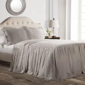 Lush Decor Ruffle Skirt Bedspread Set - 3 Piece Luxurious Farmhouse Bedding Set - Elegant, Charming Ruffle Detail - Timeless Style & Classic Design - Soft and Lightweight - Full, Gray
