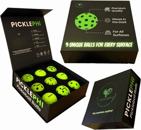 Luxury Kit | 9 Unique Pickleballs for Playing Anytime, Anywhere Even Park & Beach | Outdoor & Indoor Pickleball Balls | Glow in The Dark Pickle Ball | USAPA | Foam Silent Racketball Ball
