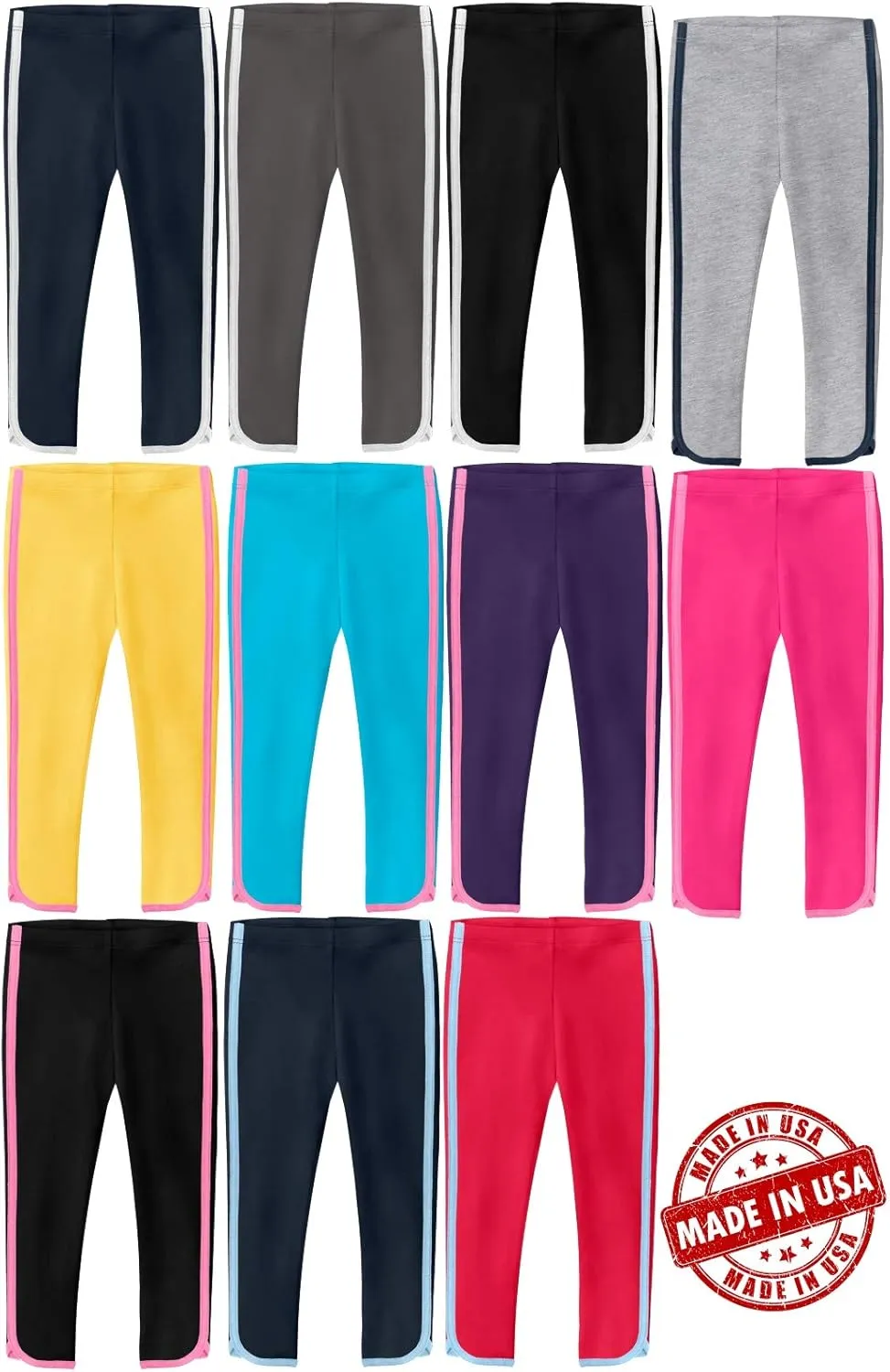 Made in USA Girls 100% Cotton Crop Capri Calf Summer for Yoga Sports Fitness Play School SPD Sensory Friendly Sensitive Skin