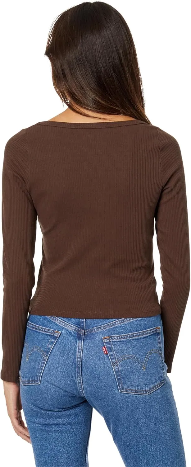 Madewell Square-Neck Long-Sleeve Crop Tee in Sleekhold - Ribbed Fabric - Cotton Fabric - Square Neckline