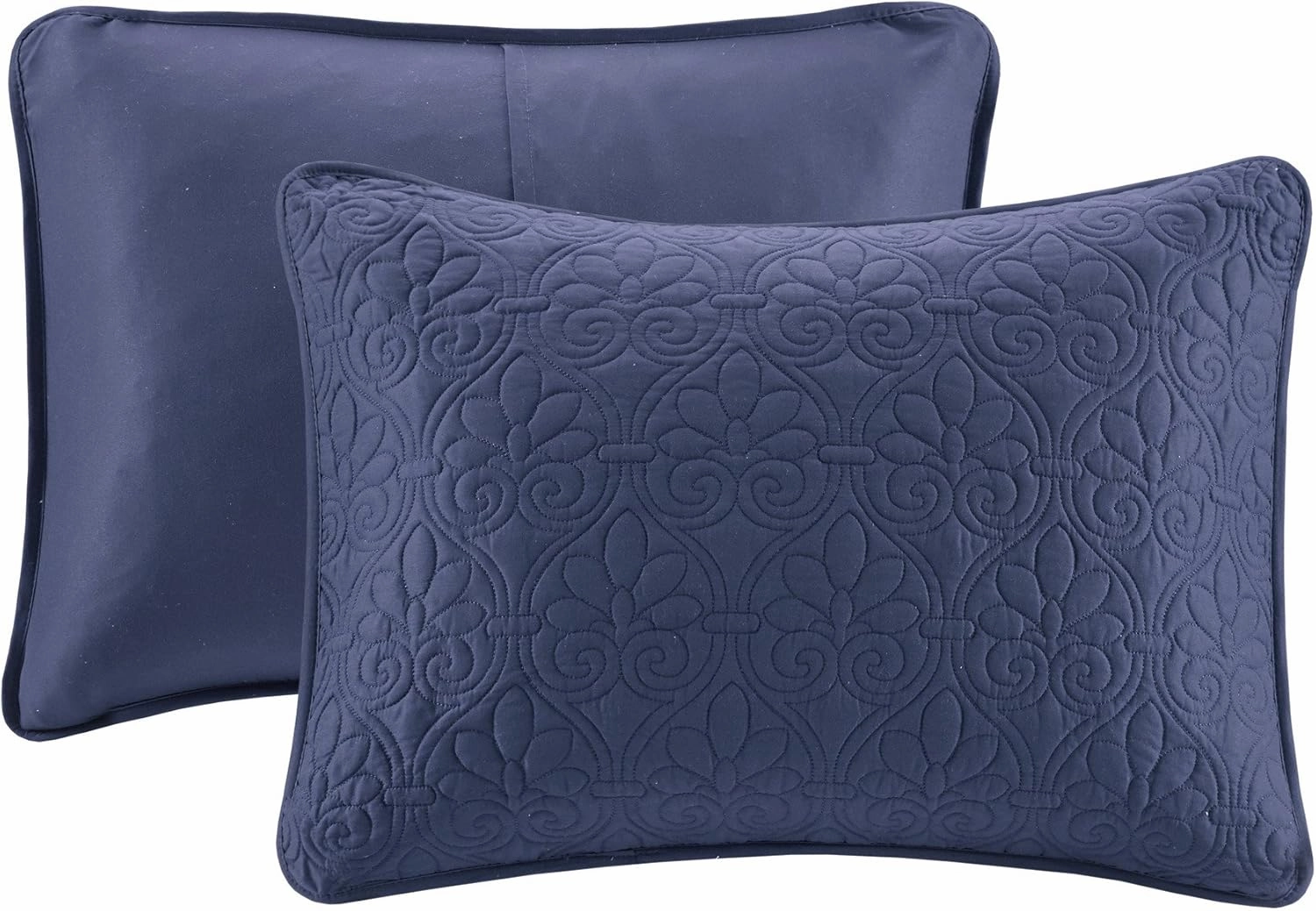 Madison Park Quebec Quilt Set - Luxurious Damask Stitching Design, Cotton Filled Lightweight Coverlet Bedspread Bedding, Shams, Twin/Twin XL(68"x90"), Navy 2 Piece