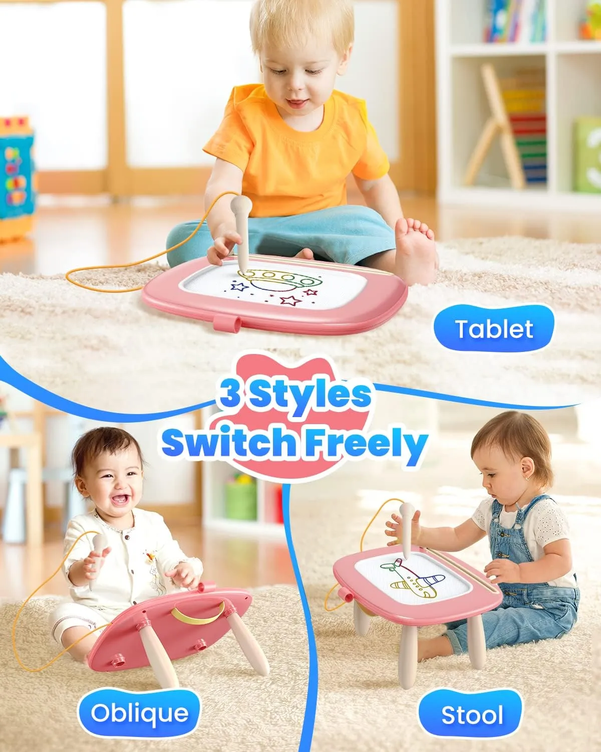 Magnetic Drawing Board, Toddler Girl Toys for 1-2 Year Old, Doodle Board Pad Learning and Educational Kids Toys for 1 2 3 Year Old Baby Girl Birthday Travel Activities - Pink