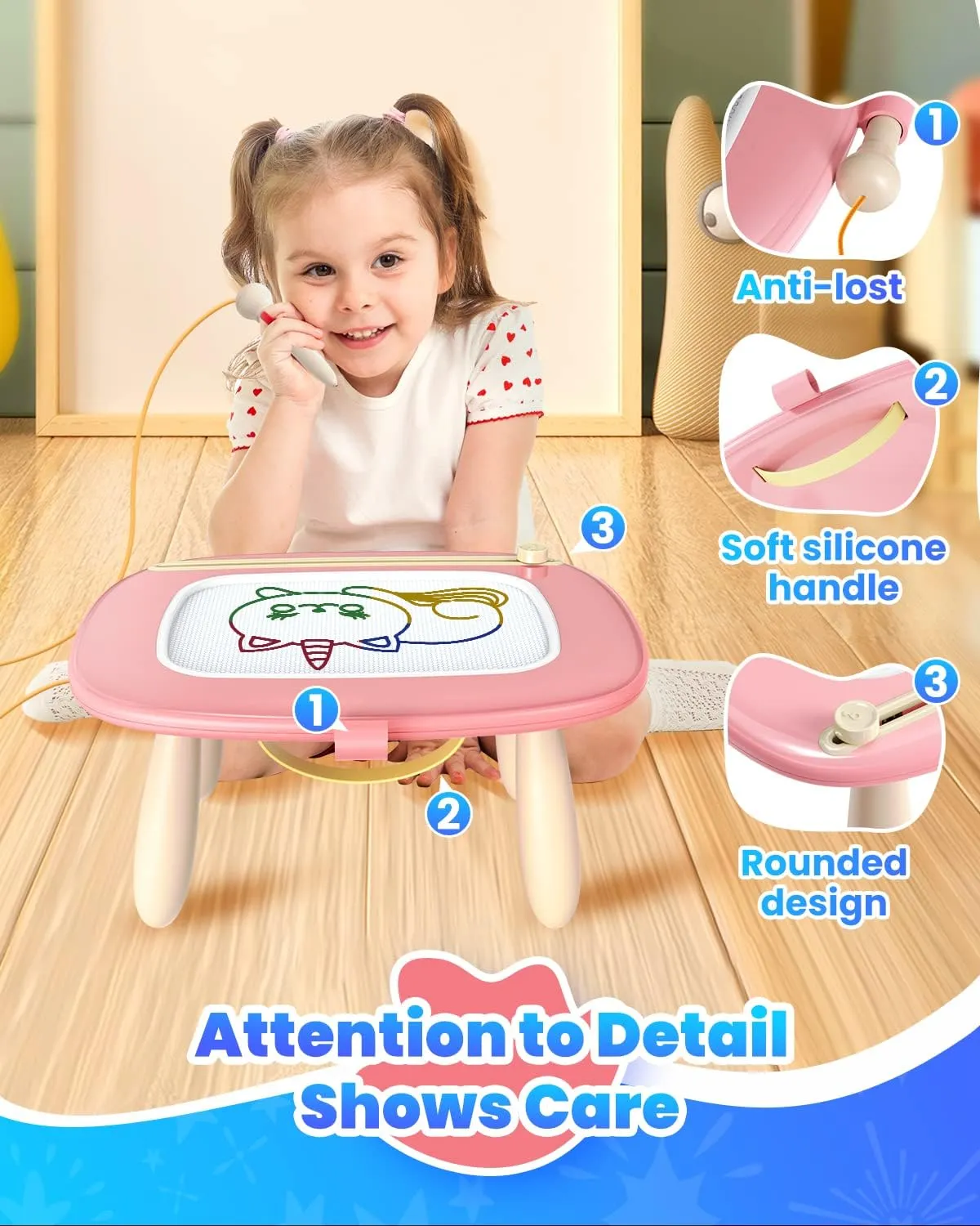 Magnetic Drawing Board, Toddler Girl Toys for 1-2 Year Old, Doodle Board Pad Learning and Educational Kids Toys for 1 2 3 Year Old Baby Girl Birthday Travel Activities - Pink